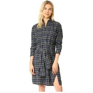 Vince Blue Tie Front Plaid Shirtdress XSmall